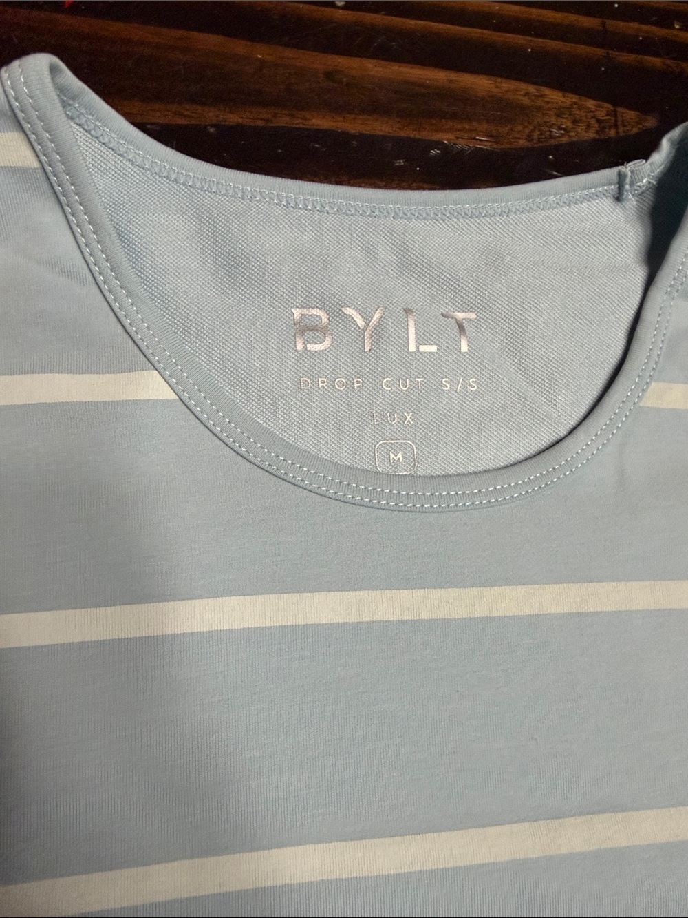 BYLT Basics Light Blue and White Striped Short Sleeve Tee